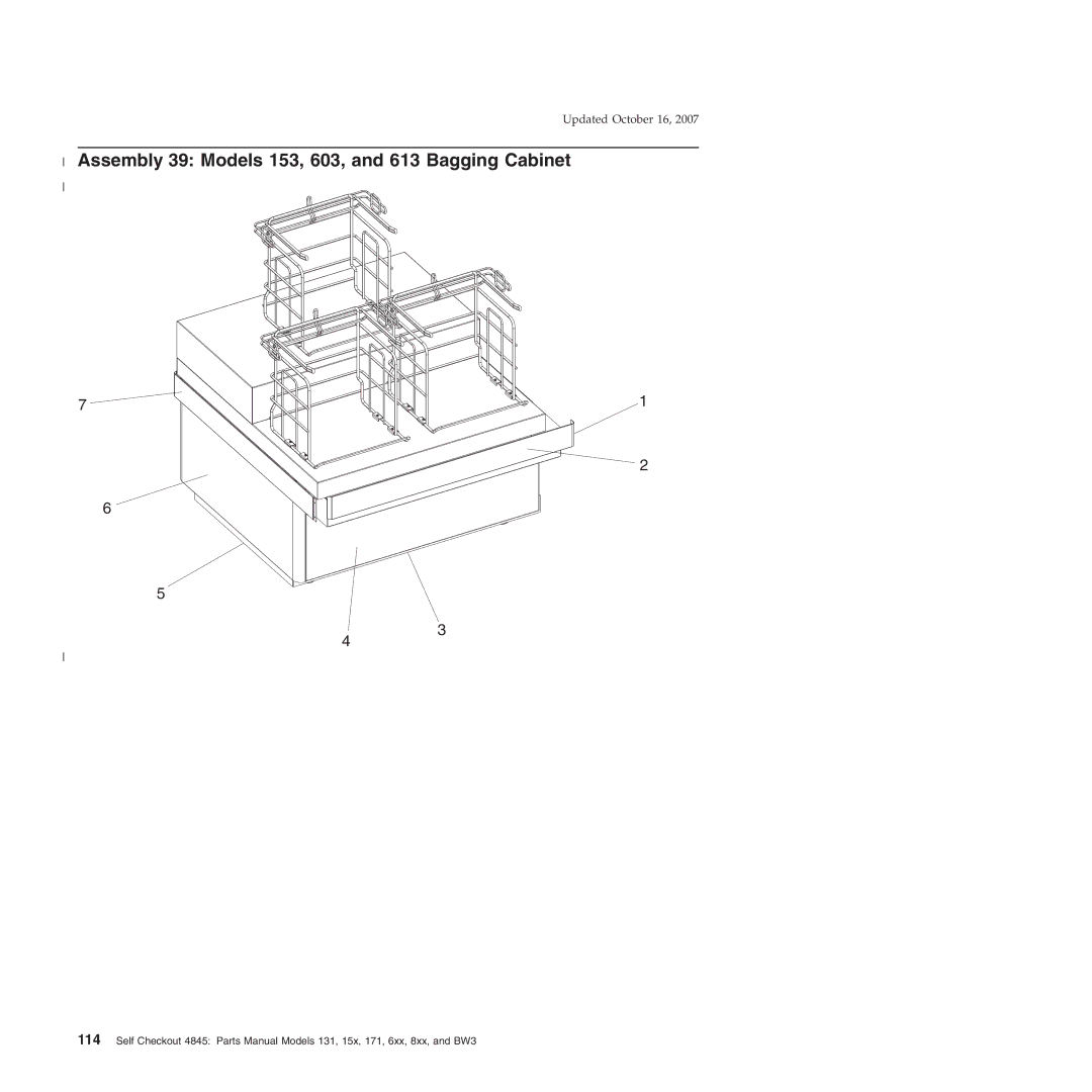 IBM 131, 171, BW3, 6xx, 8xx, 15x manual Assembly 39 Models 153, 603, and 613 Bagging Cabinet 