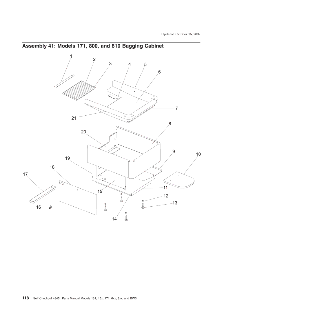 IBM 8xx, 131, BW3, 6xx, 15x manual Assembly 41 Models 171, 800, and 810 Bagging Cabinet 