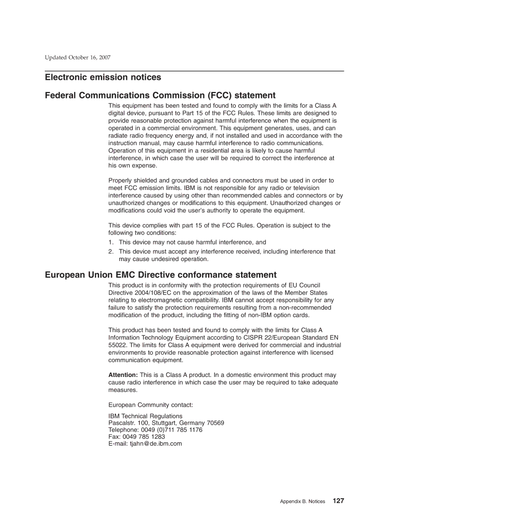 IBM 171, 131, BW3, 6xx, 8xx, 15x manual European Union EMC Directive conformance statement 