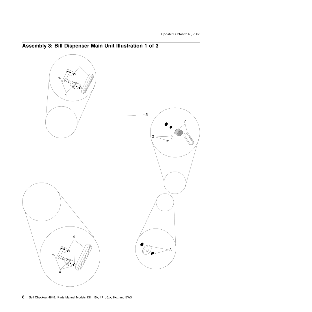 IBM BW3, 131, 171, 6xx, 8xx, 15x manual Assembly 3 Bill Dispenser Main Unit Illustration 1 