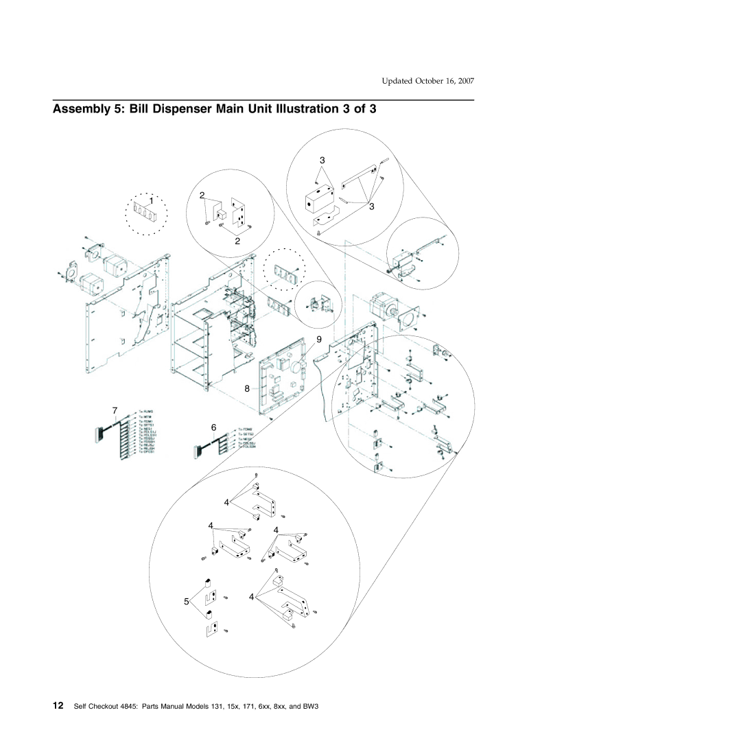 IBM 131, 171, BW3, 6xx, 8xx, 15x manual Assembly 5 Bill Dispenser Main Unit Illustration 3 