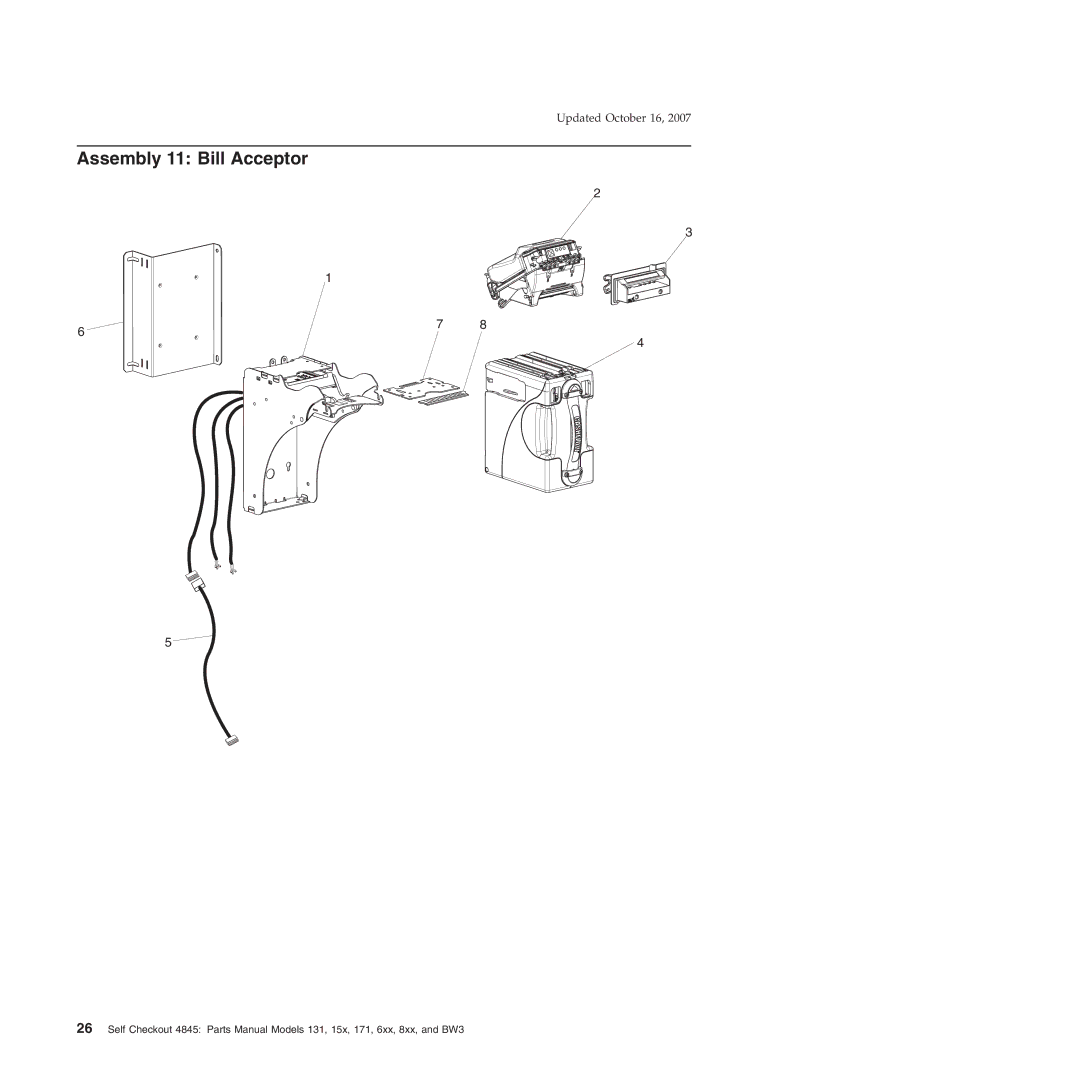 IBM BW3, 131, 171, 6xx, 8xx, 15x manual Assembly 11 Bill Acceptor 