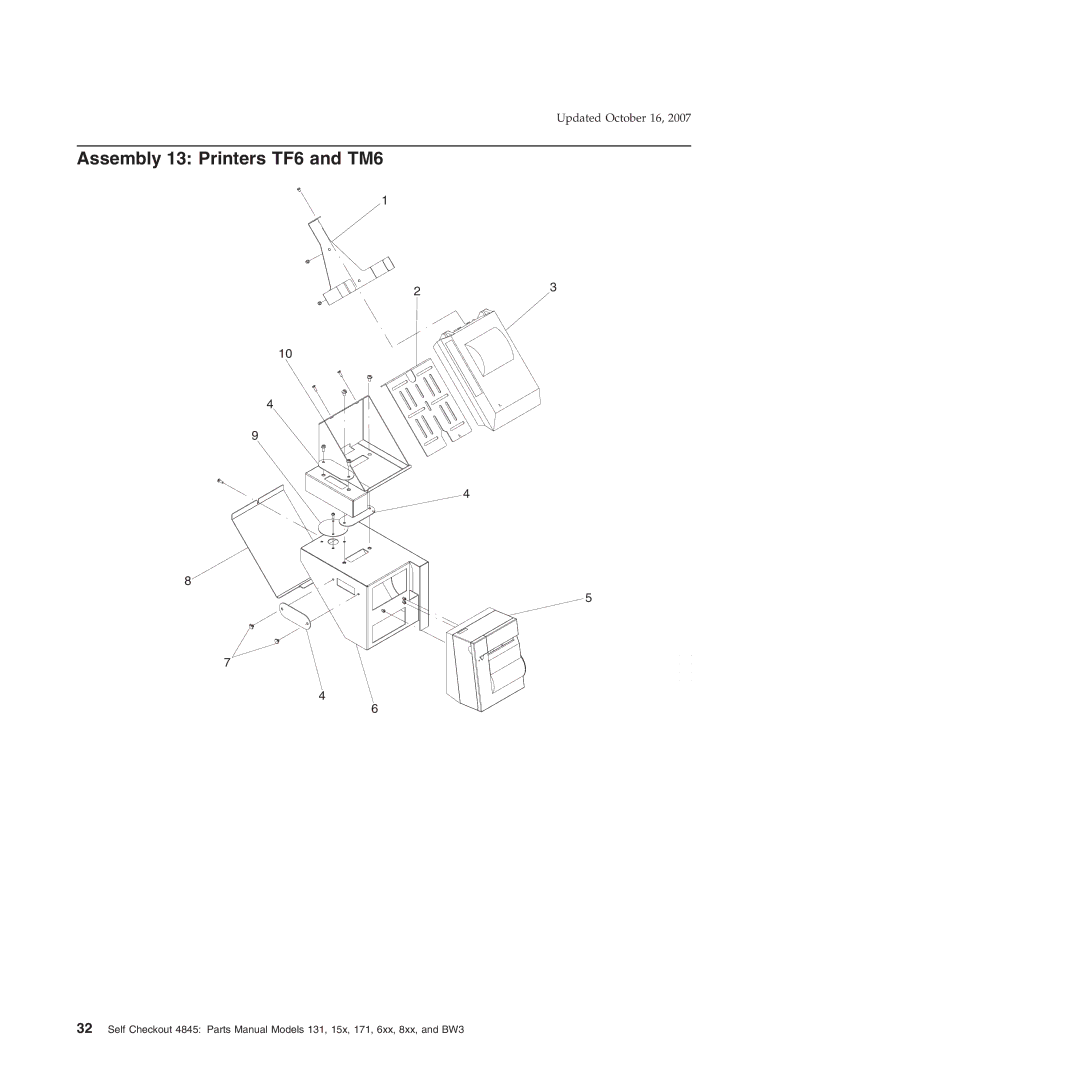 IBM BW3, 131, 171, 6xx, 8xx, 15x manual Assembly 13 Printers TF6 and TM6 