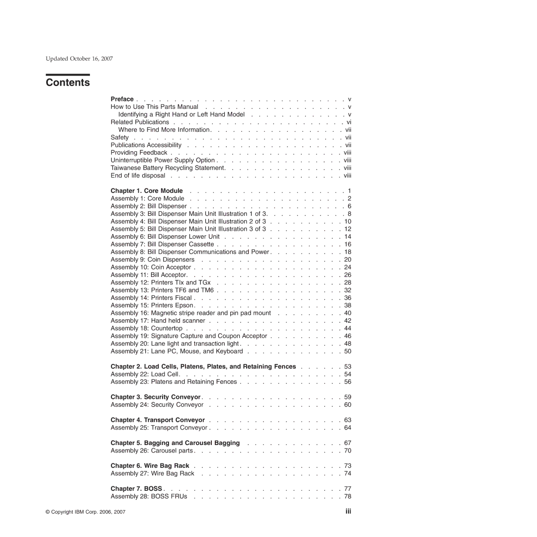 IBM 15x, 131, 171, BW3, 6xx, 8xx manual Contents 