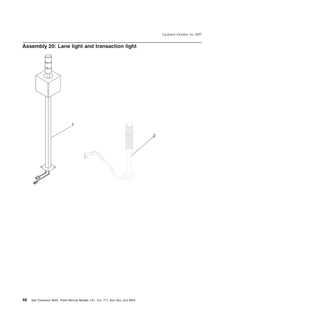 IBM 131, 171, BW3, 6xx, 8xx, 15x manual Assembly 20 Lane light and transaction light 