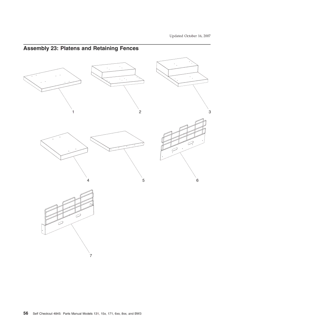 IBM BW3, 131, 171, 6xx, 8xx, 15x manual Assembly 23 Platens and Retaining Fences 