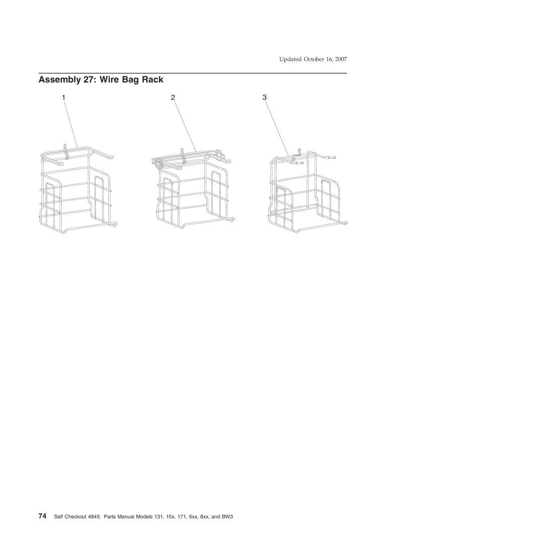 IBM BW3, 131, 171, 6xx, 8xx, 15x manual Assembly 27 Wire Bag Rack 