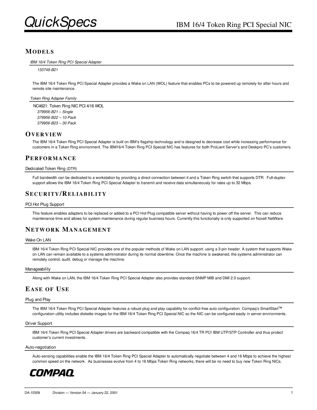 IBM 133749-B21 manual Models, Overview, Performance, Security/Reliability, Network Management, Ease of USE 