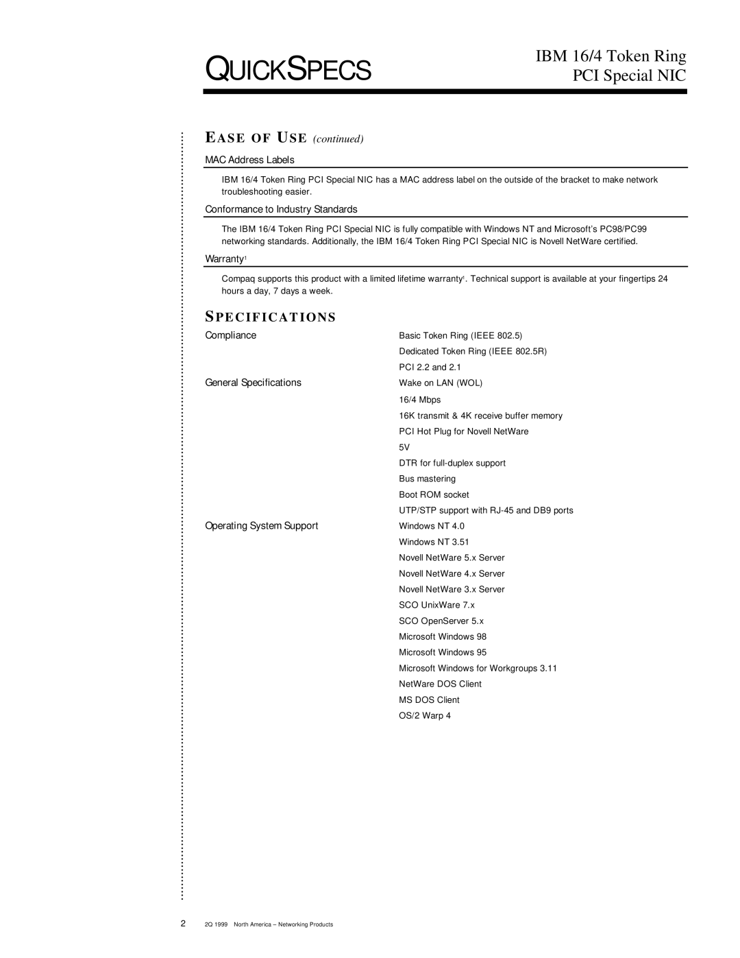 IBM 133749-B21 manual Specification S 