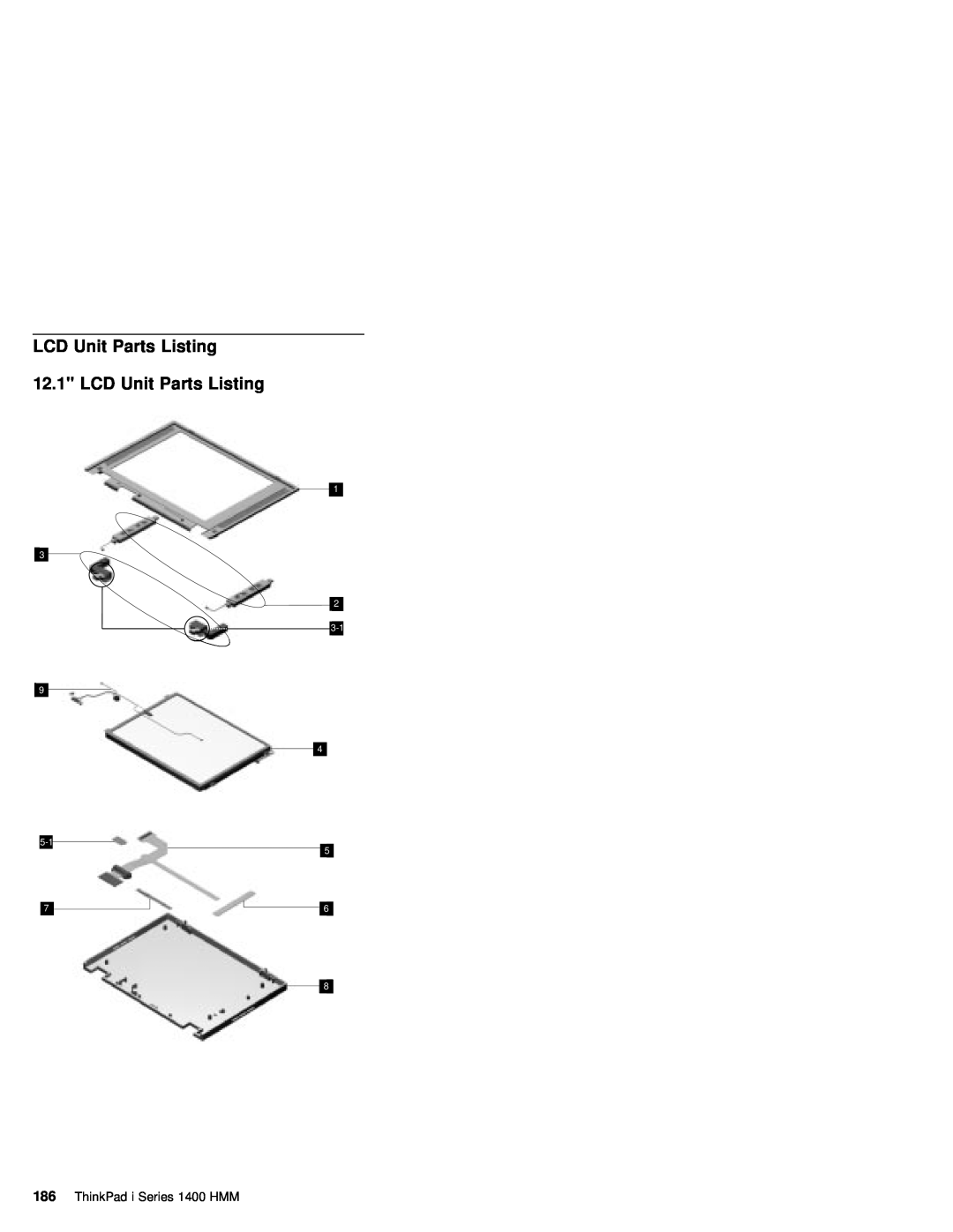 IBM 1400 (2611) manual LCD Unit Parts Listing 12.1 LCD Unit Parts Listing, ThinkPad i Series 1400 HMM 