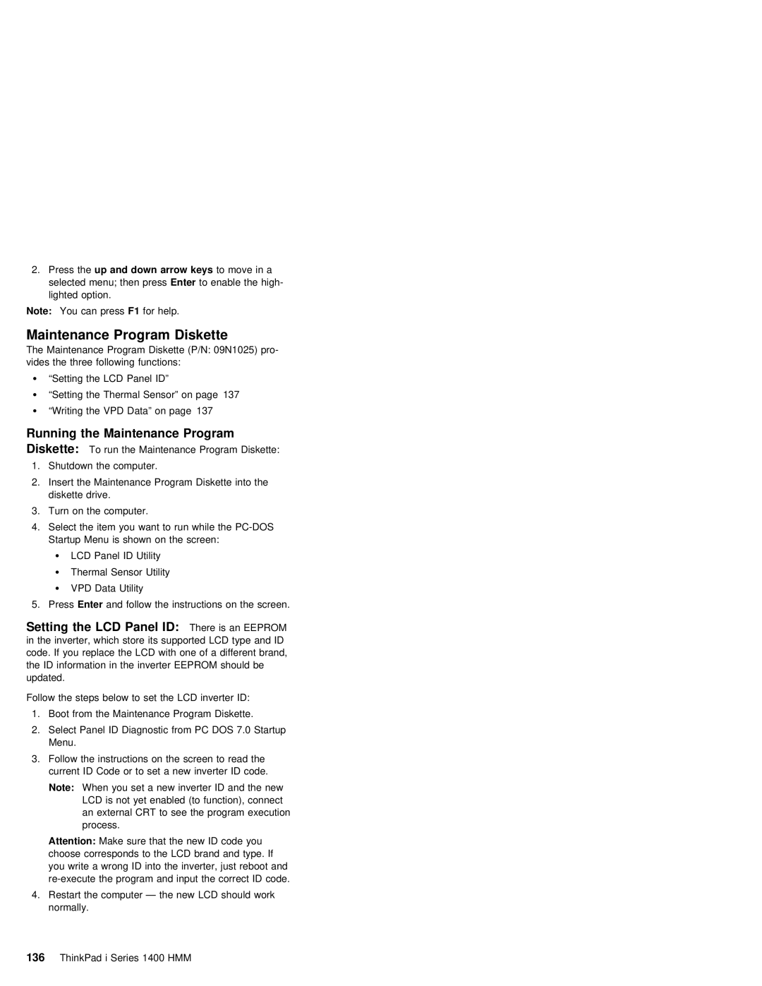 IBM 1400 (2611) manual Maintenance Program Diskette, Running the Maintenance Program 