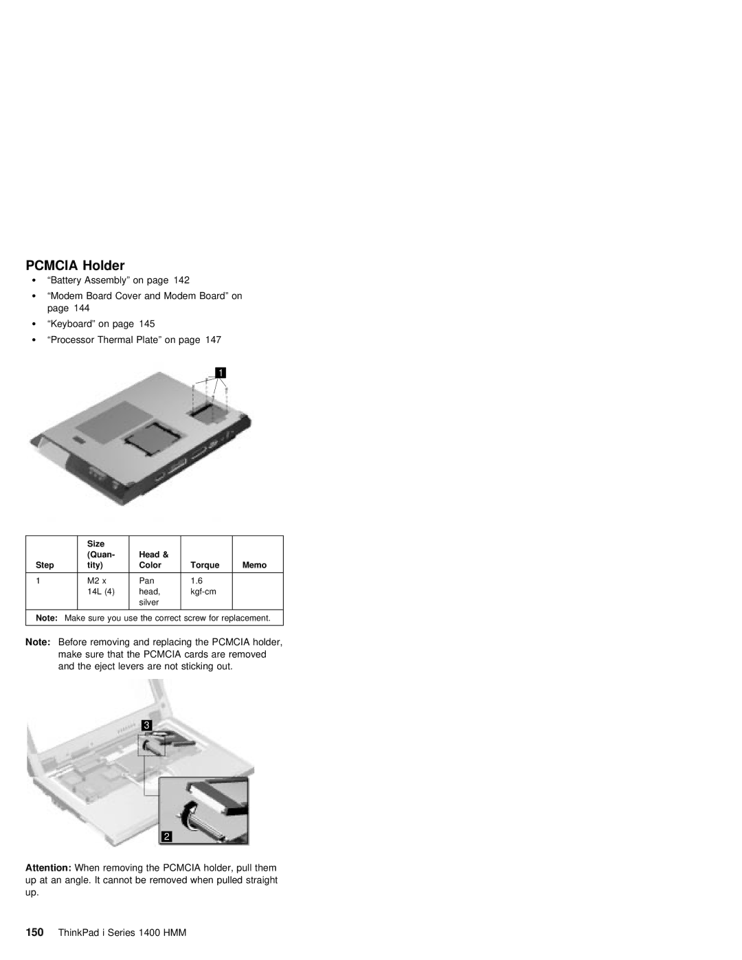 IBM 1400 (2611) manual Pcmcia Holder 