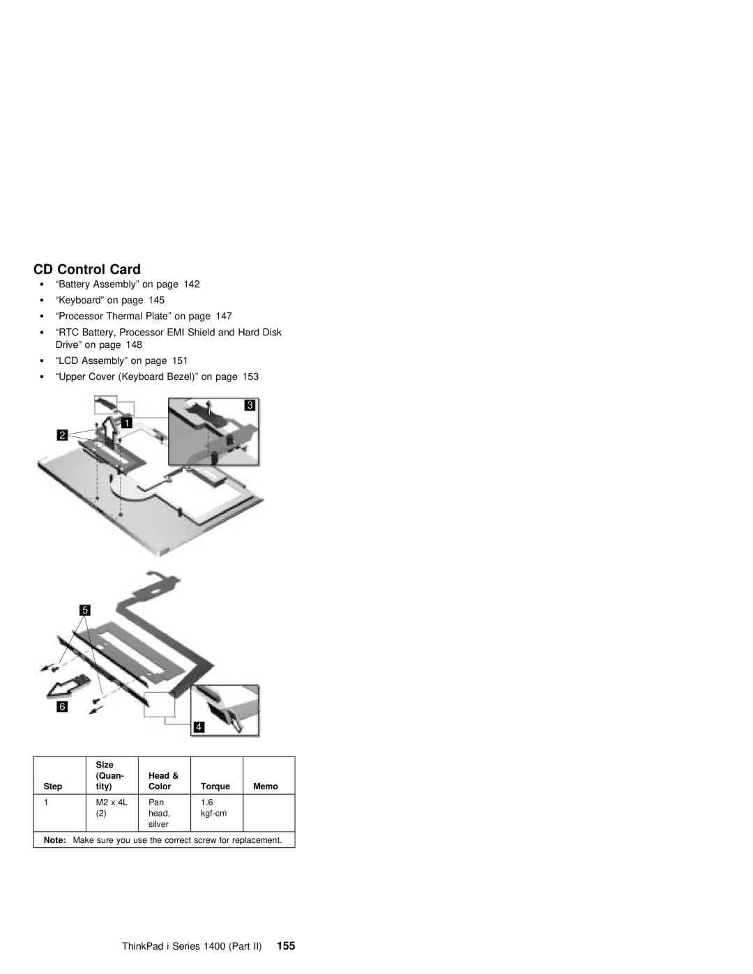 IBM 1400 (2611) manual CD Control Card, ThinkPad i Series 1400 Part155 