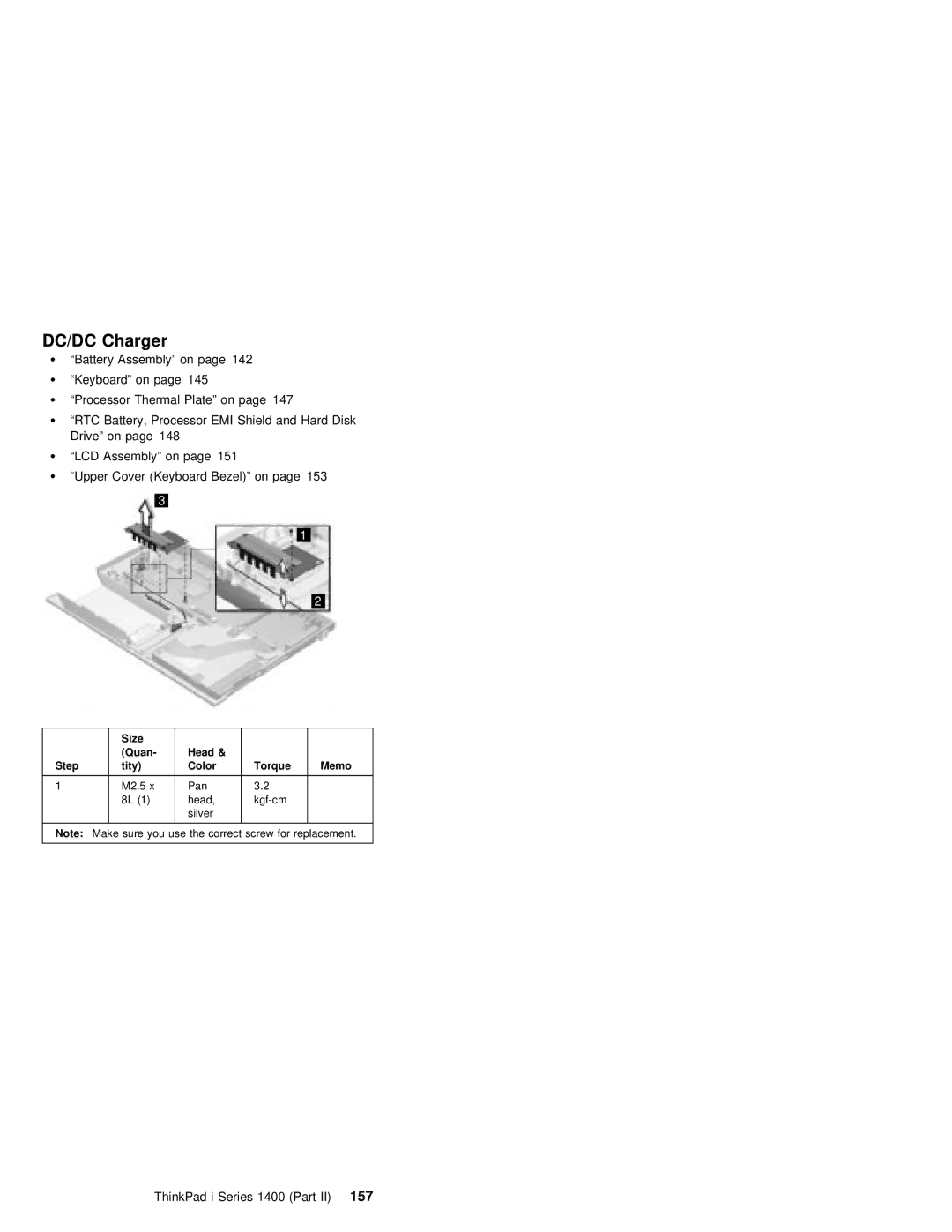 IBM 1400 (2611) manual DC/DC Charger, ThinkPad i Series 1400 Part157 