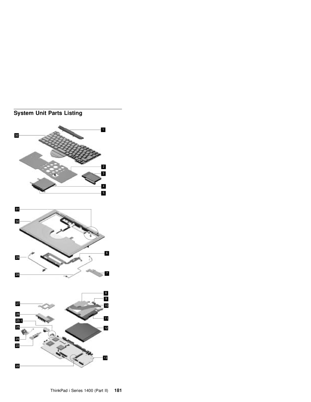 IBM 1400 (2611) manual System Unit Parts Listing, ThinkPad i Series 1400 Part181 