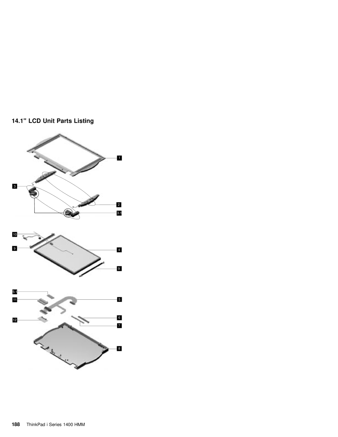 IBM 1400 (2611) manual LCD Unit Parts Listing 