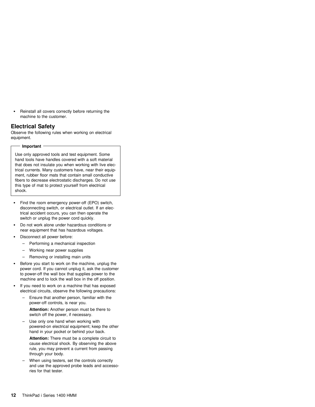 IBM 1400 (2611) manual Electrical Safety 