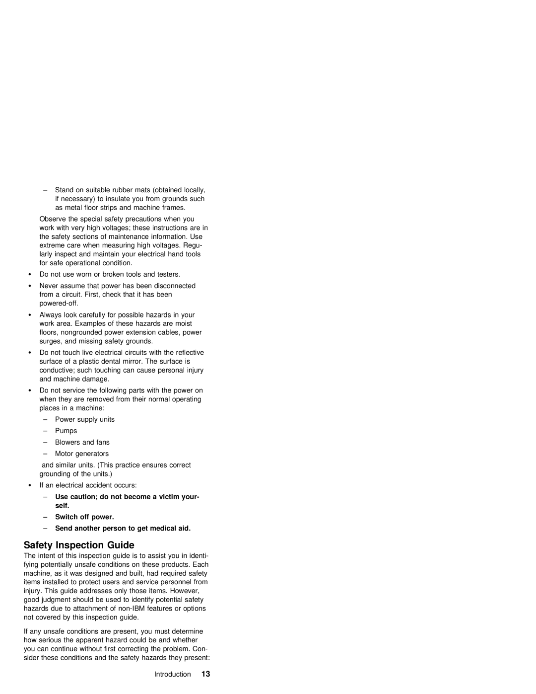 IBM 1400 (2611) manual Safety Inspection Guide 