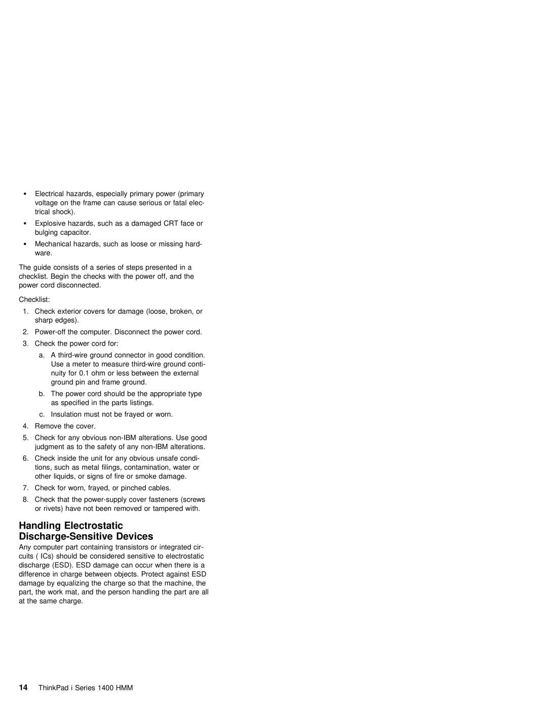 IBM 1400 (2611) manual Handling Electrostatic Discharge-Sensitive Devices 