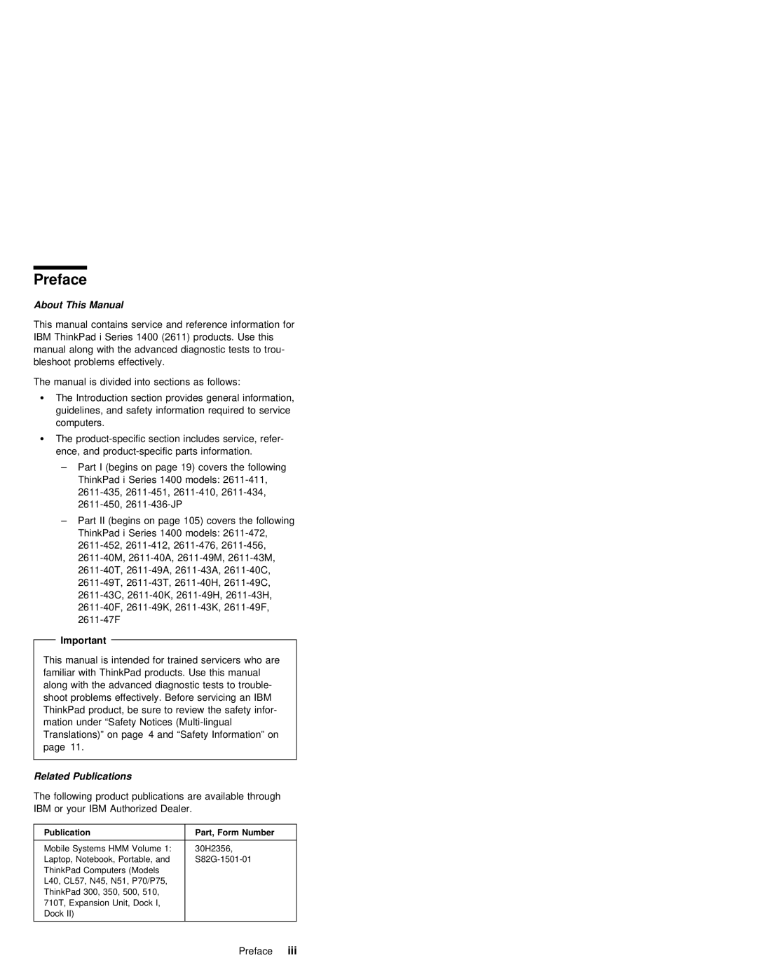 IBM 1400 (2611) manual Prefaceiii, Publication 