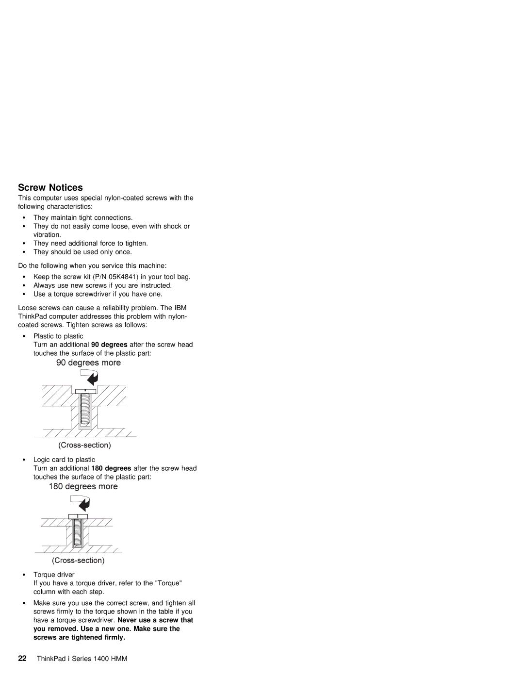 IBM 1400 (2611) manual Screw Notices, Your tool ba 