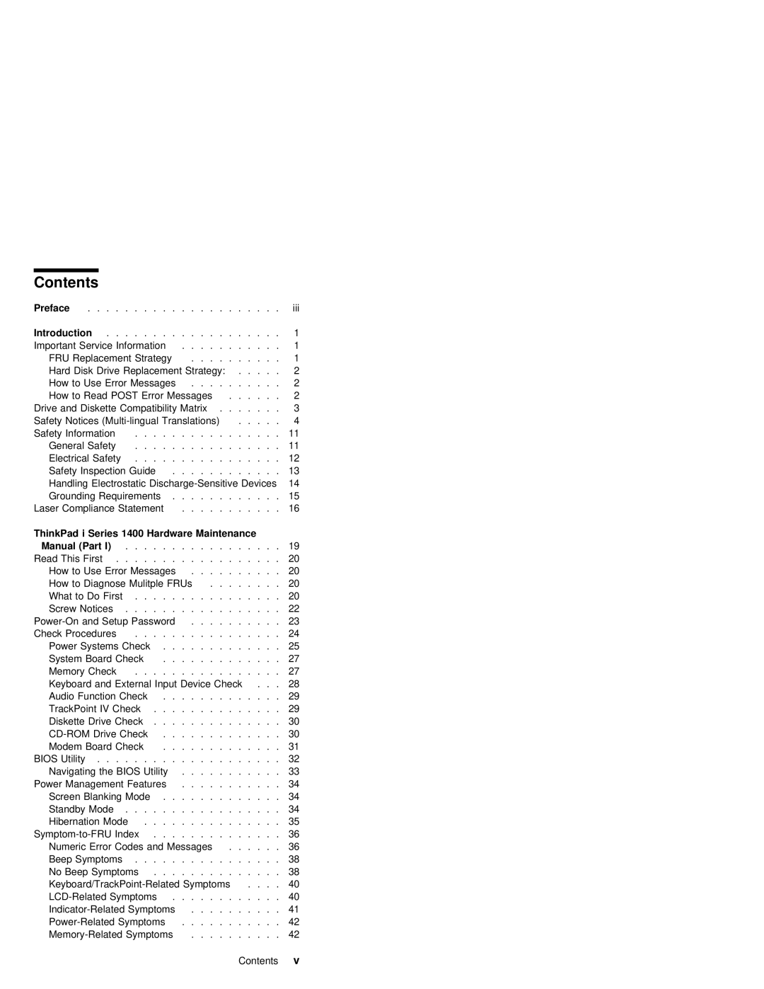 IBM 1400 (2611) manual Contents 