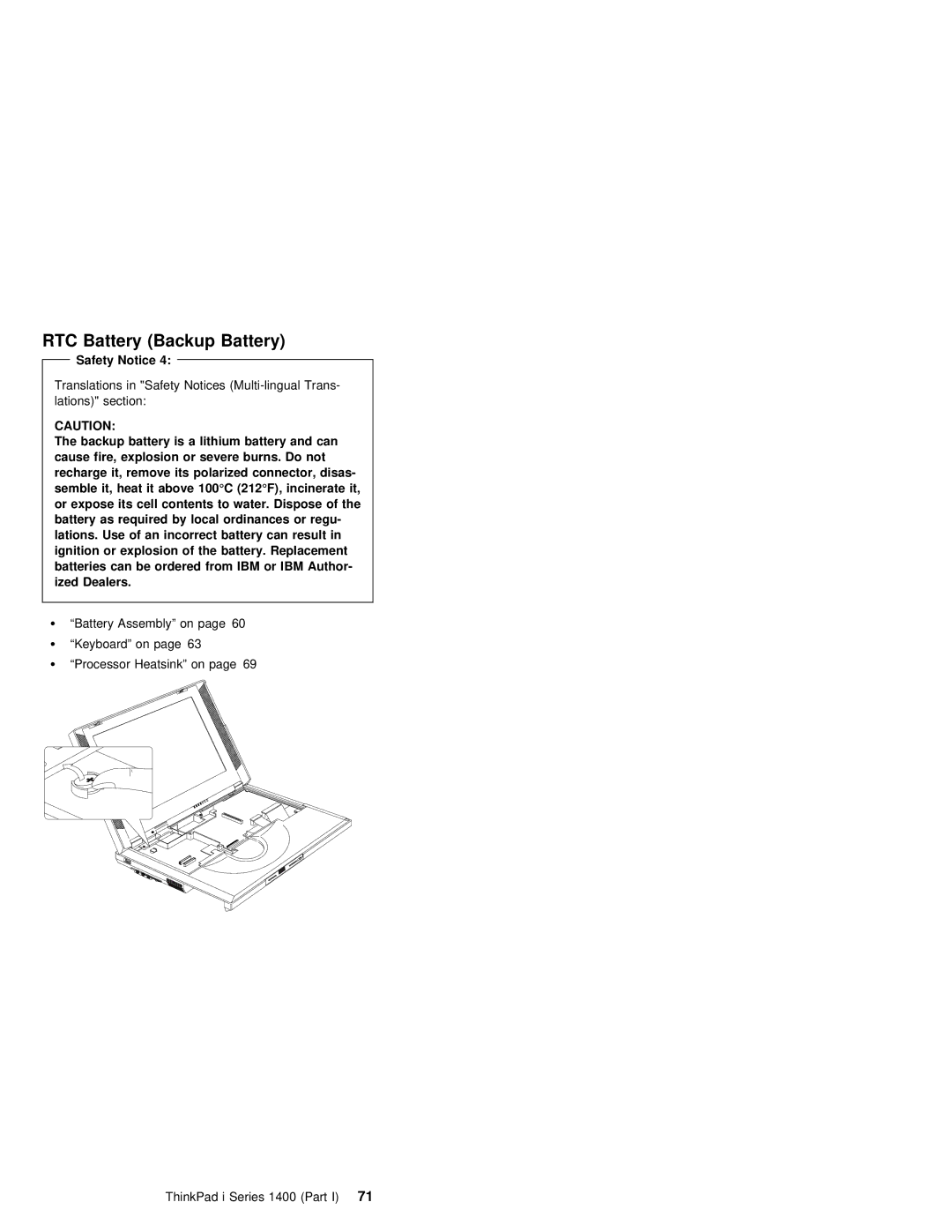 IBM 1400 (2611) manual RTC Battery Backup Battery 