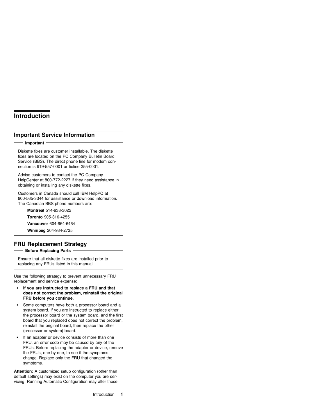 IBM 1400 (2611) manual Important Service Information, FRU Replacement Strategy, Before Replacing Parts, You 