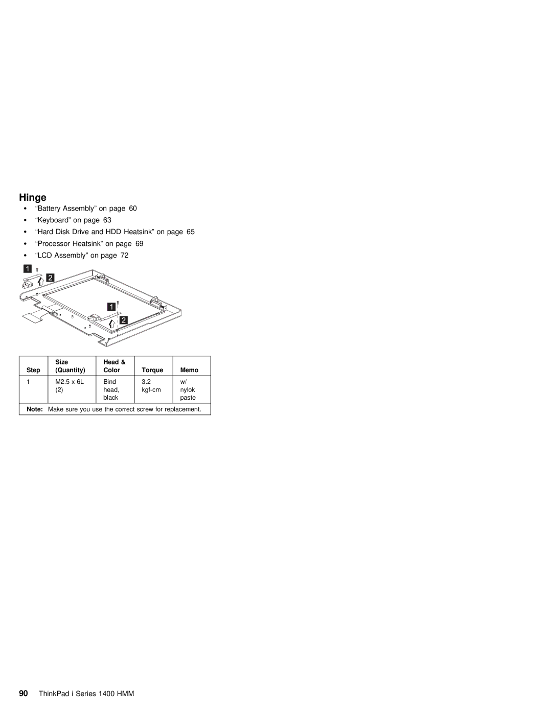 IBM 1400 (2611) manual Hinge, Size Head Step 