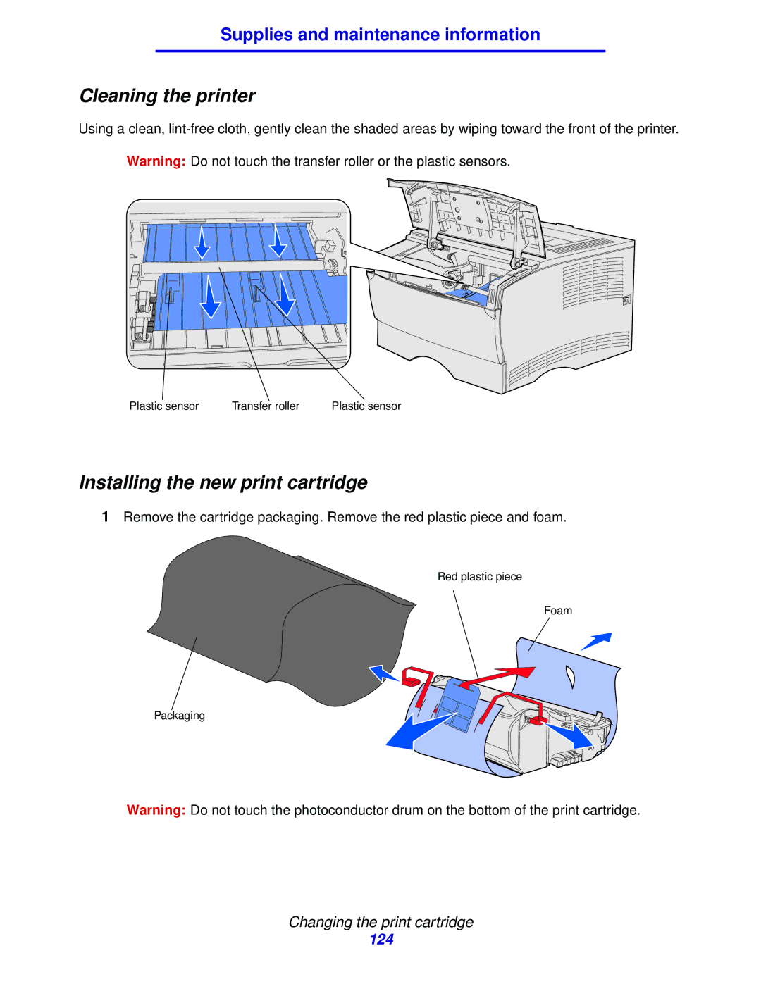 IBM 1422 manual Cleaning the printer, Installing the new print cartridge 