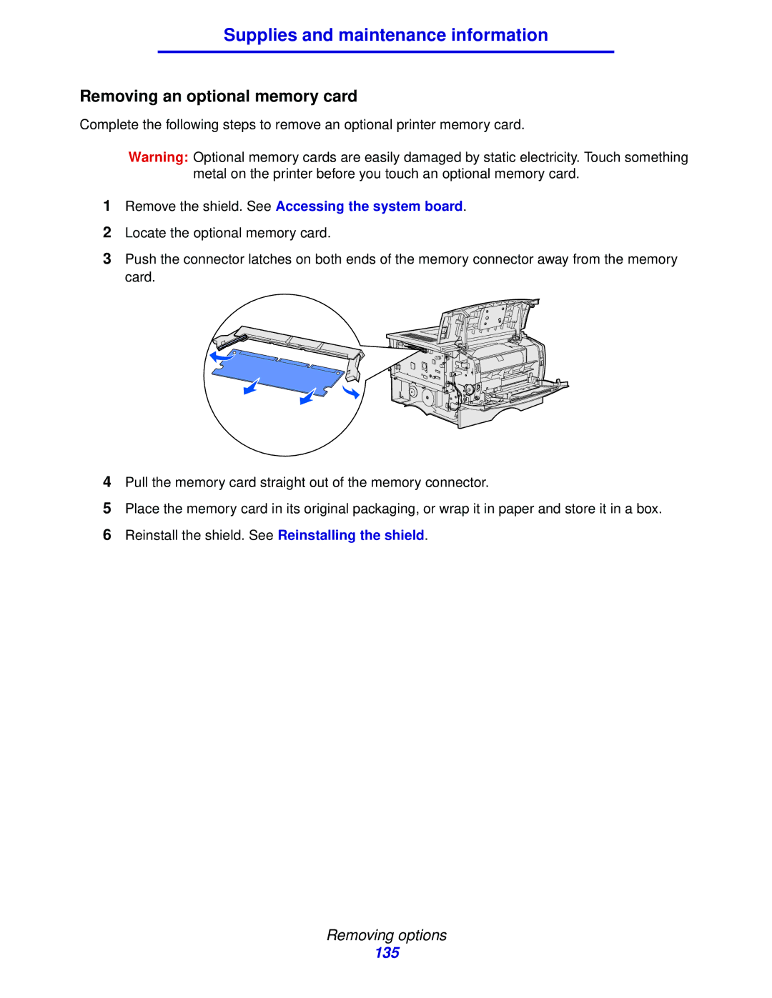 IBM 1422 manual Removing an optional memory card 