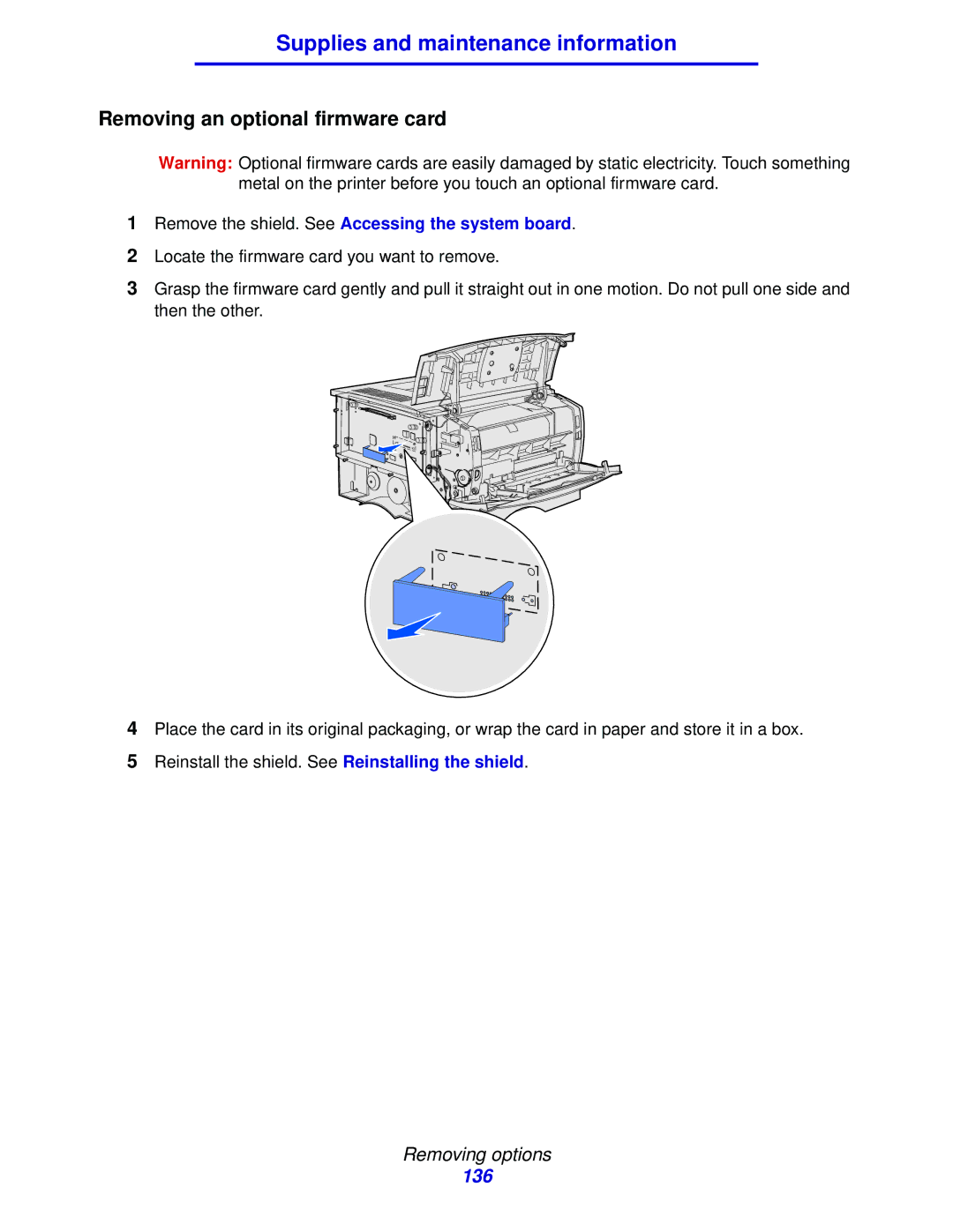 IBM 1422 manual Removing an optional firmware card 