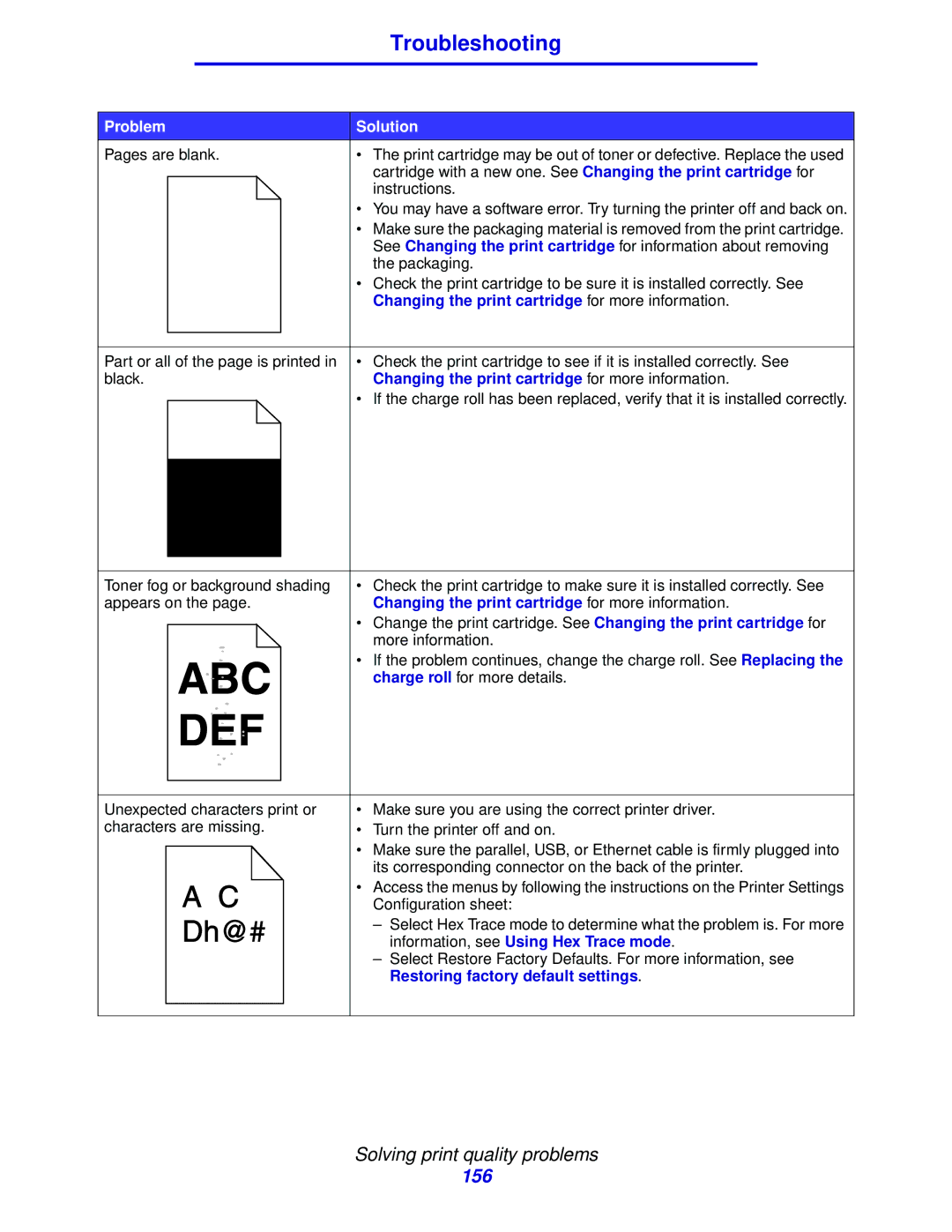 IBM 1422 manual Changing the print cartridge for more information, Information, see Using Hex Trace mode 