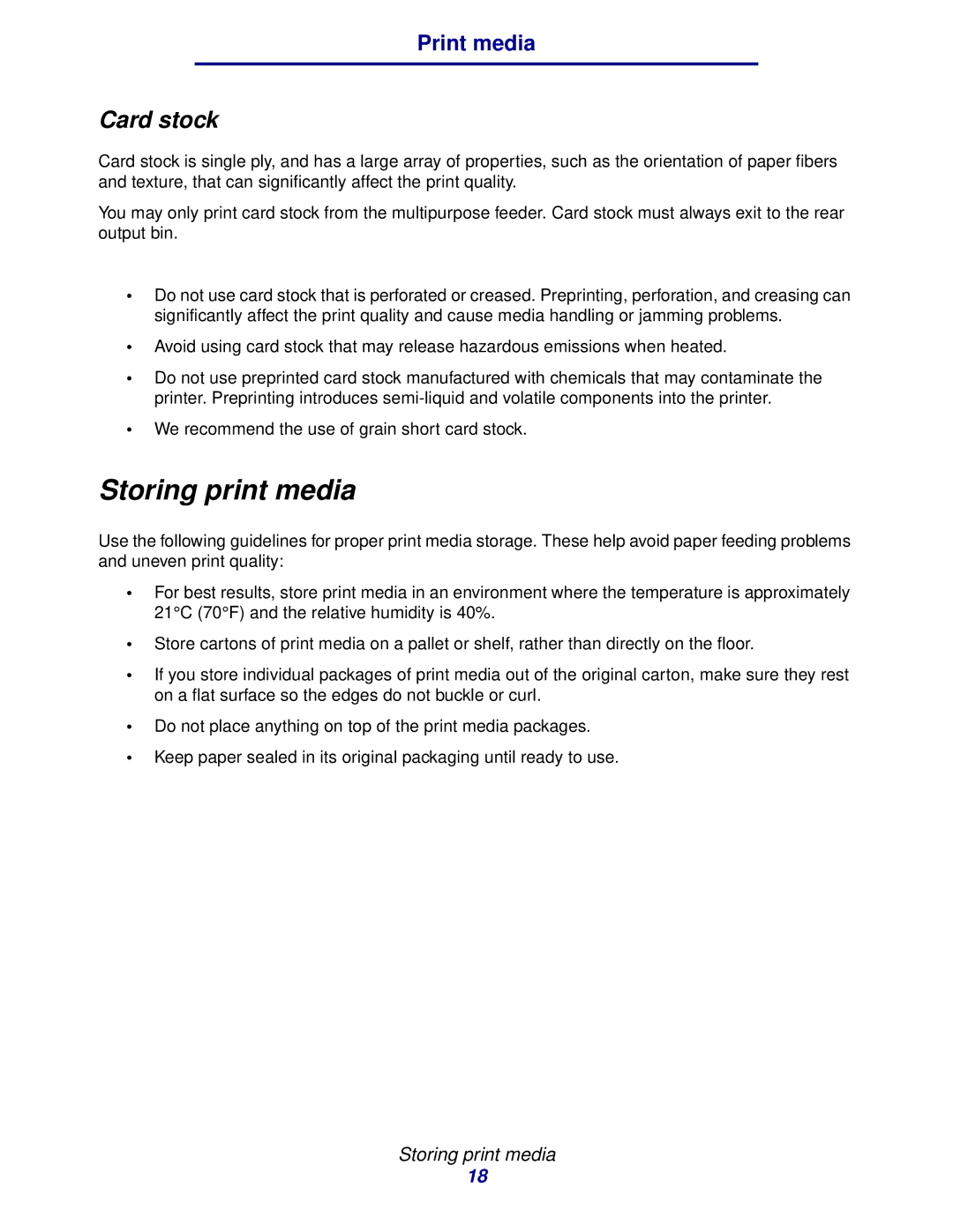 IBM 1422 manual Storing print media, Card stock 