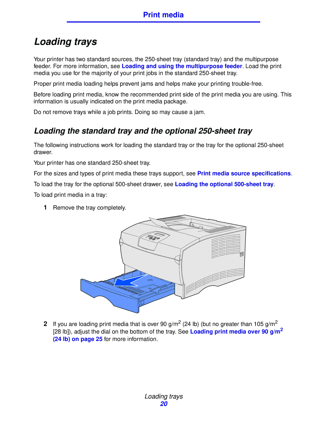 IBM 1422 manual Loading trays, Loading the standard tray and the optional 250-sheet tray 