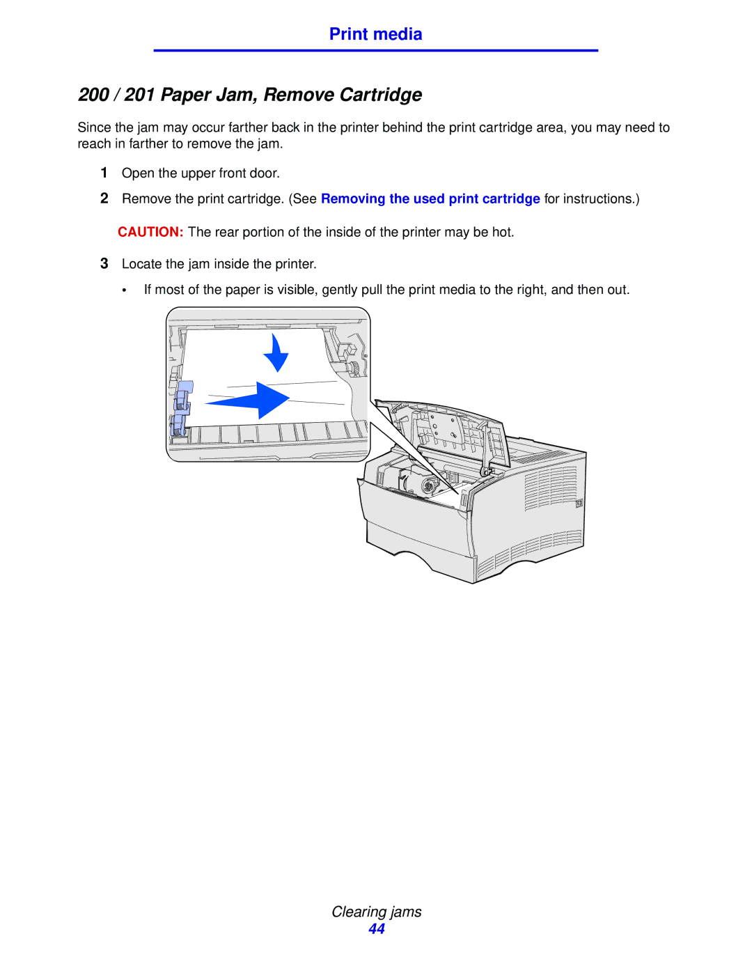 IBM 1422 manual 200 / 201 Paper Jam, Remove Cartridge 