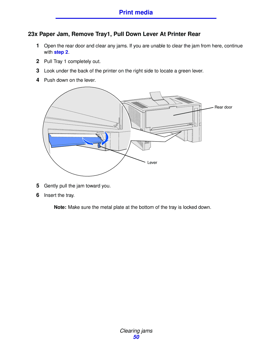 IBM 1422 manual 23x Paper Jam, Remove Tray1, Pull Down Lever At Printer Rear 