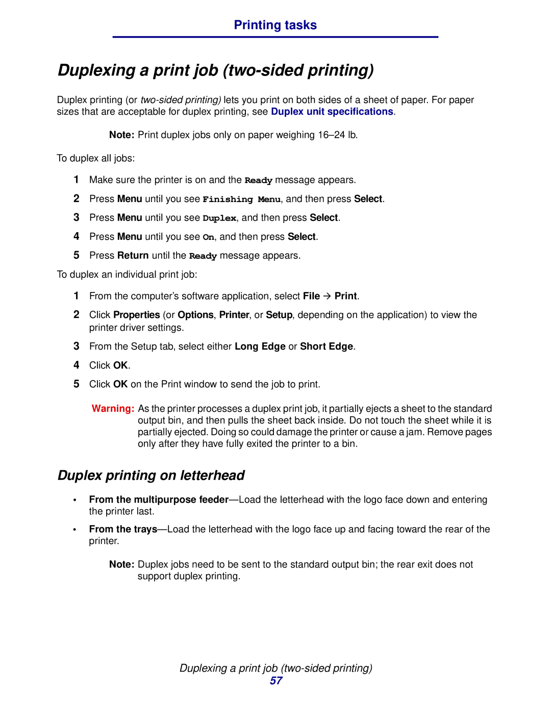 IBM 1422 manual Duplexing a print job two-sided printing, Duplex printing on letterhead 