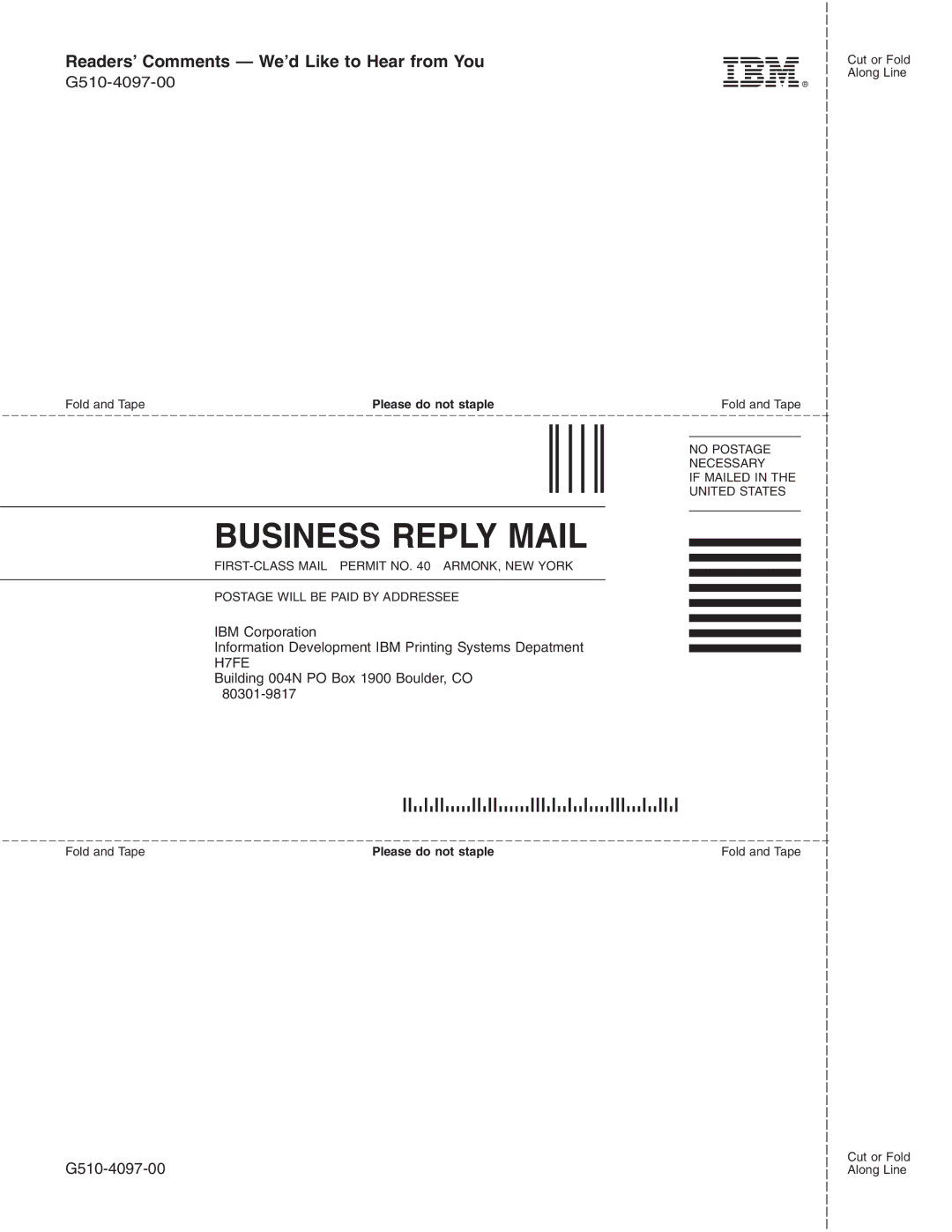 IBM 1464, 1454 manual Business Reply Mail, Readers’ Comments We’d Like to Hear from You 