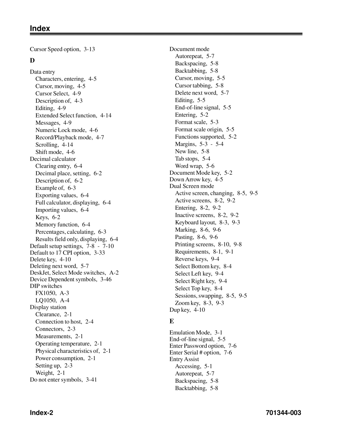 IBM 1483DSV manual Index-2 701344-003 