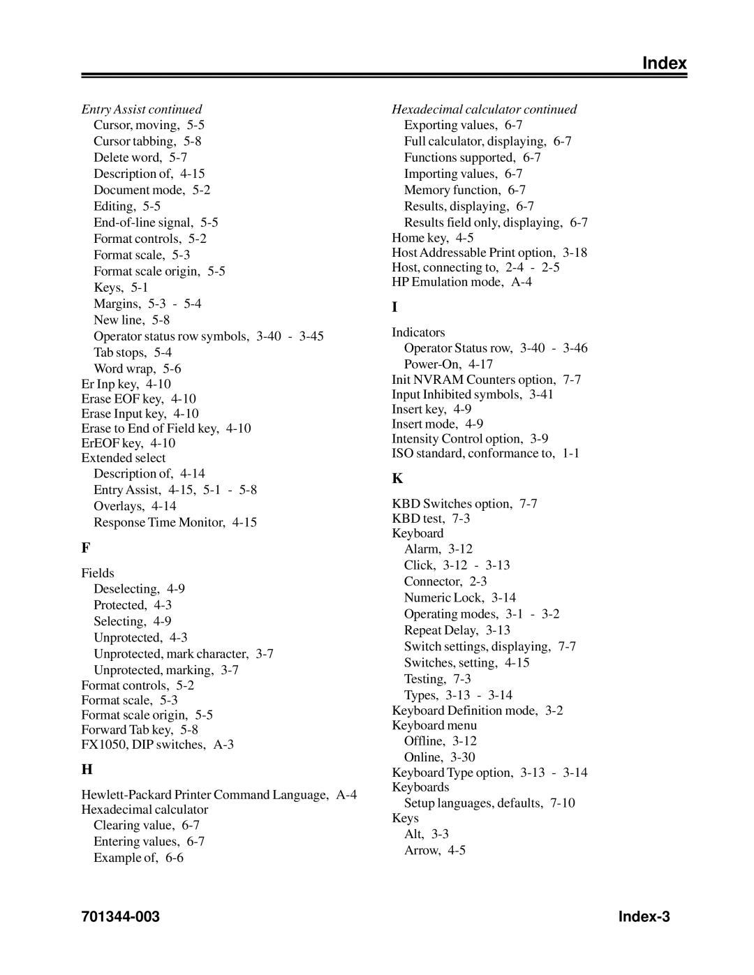 IBM 1483DSV manual Index-3, Hexadecimal calculator Exporting values 