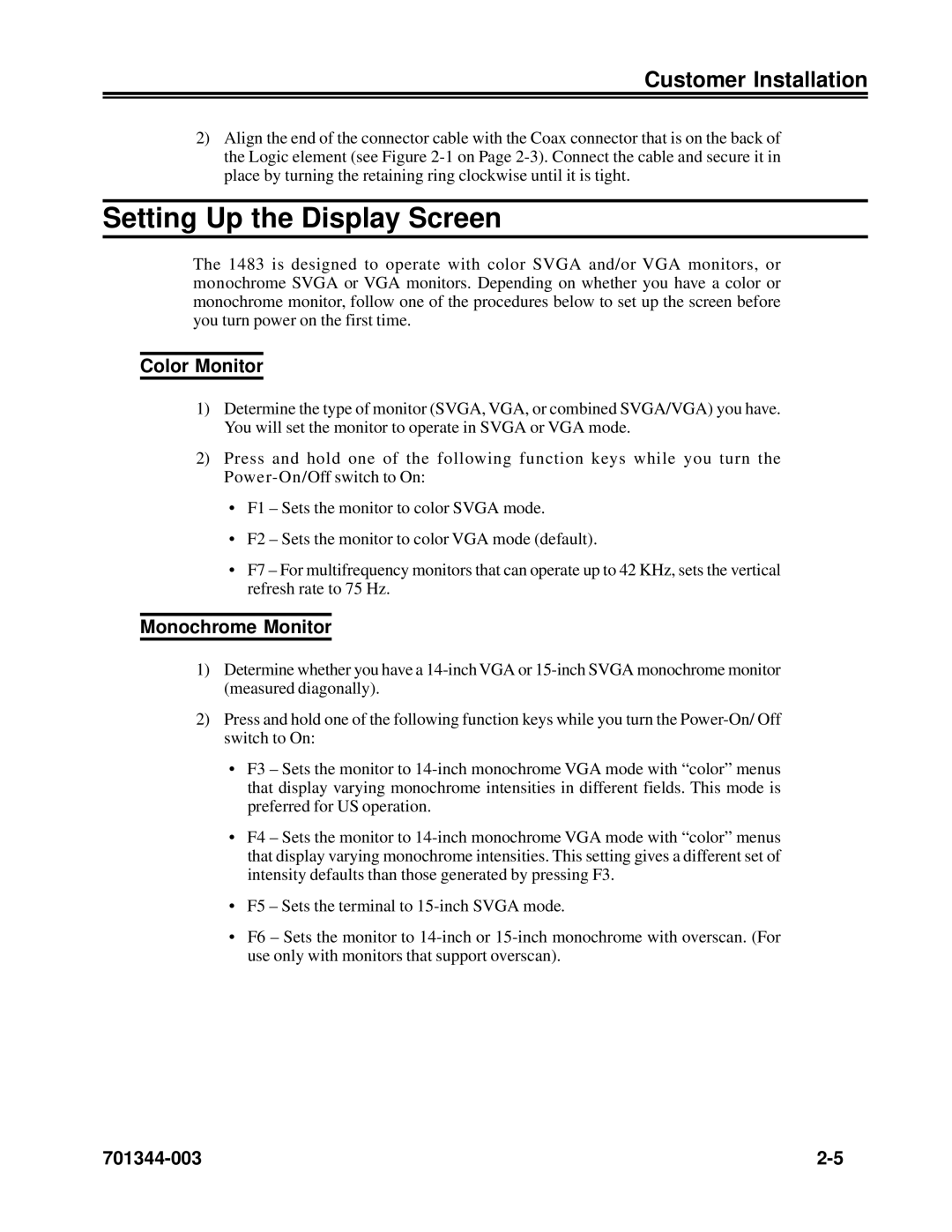 IBM 1483DSV manual Setting Up the Display Screen, Color Monitor, Monochrome Monitor 