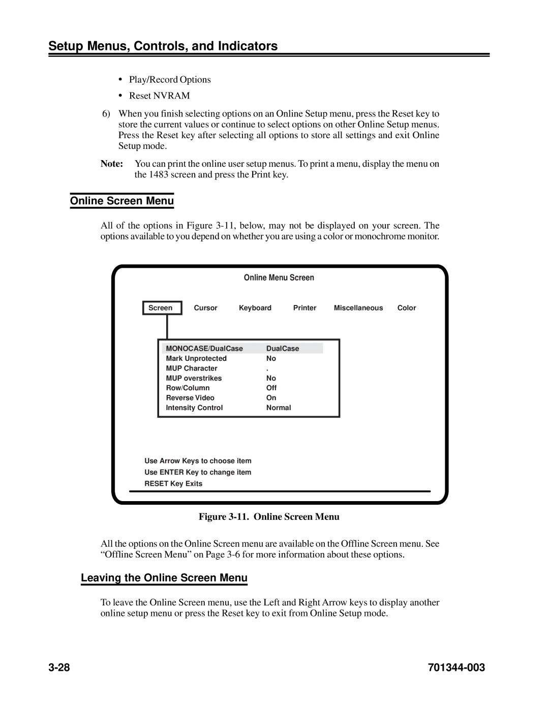 IBM 1483DSV manual Leaving the Online Screen Menu 