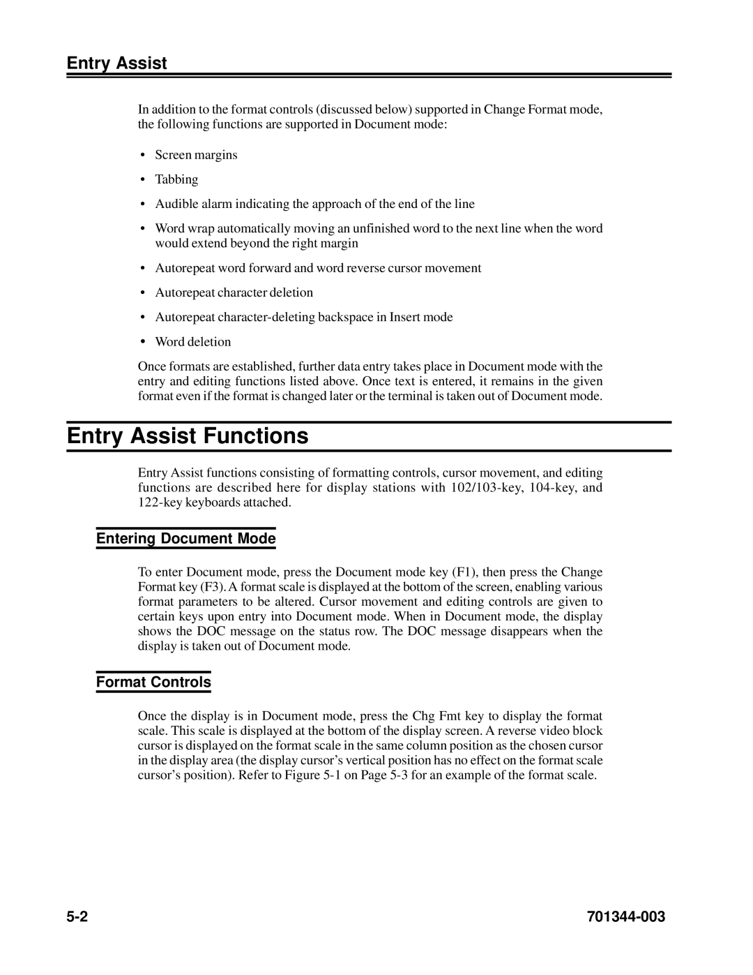 IBM 1483DSV manual Entry Assist Functions, Entering Document Mode, Format Controls 