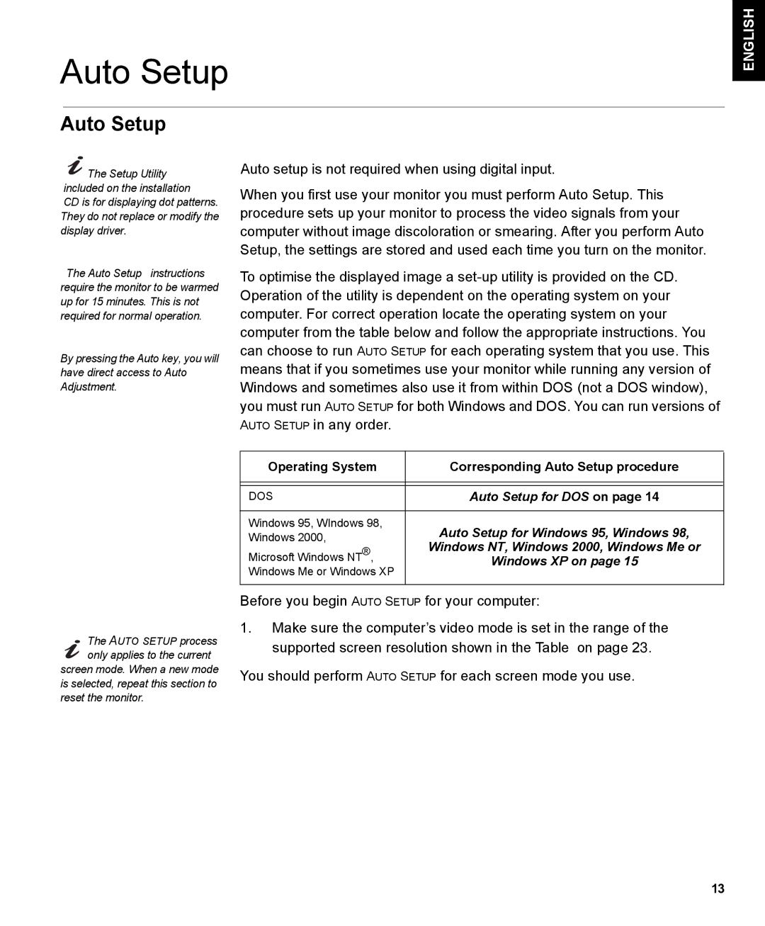 IBM 150P manual Operating System Corresponding Auto Setup procedure 