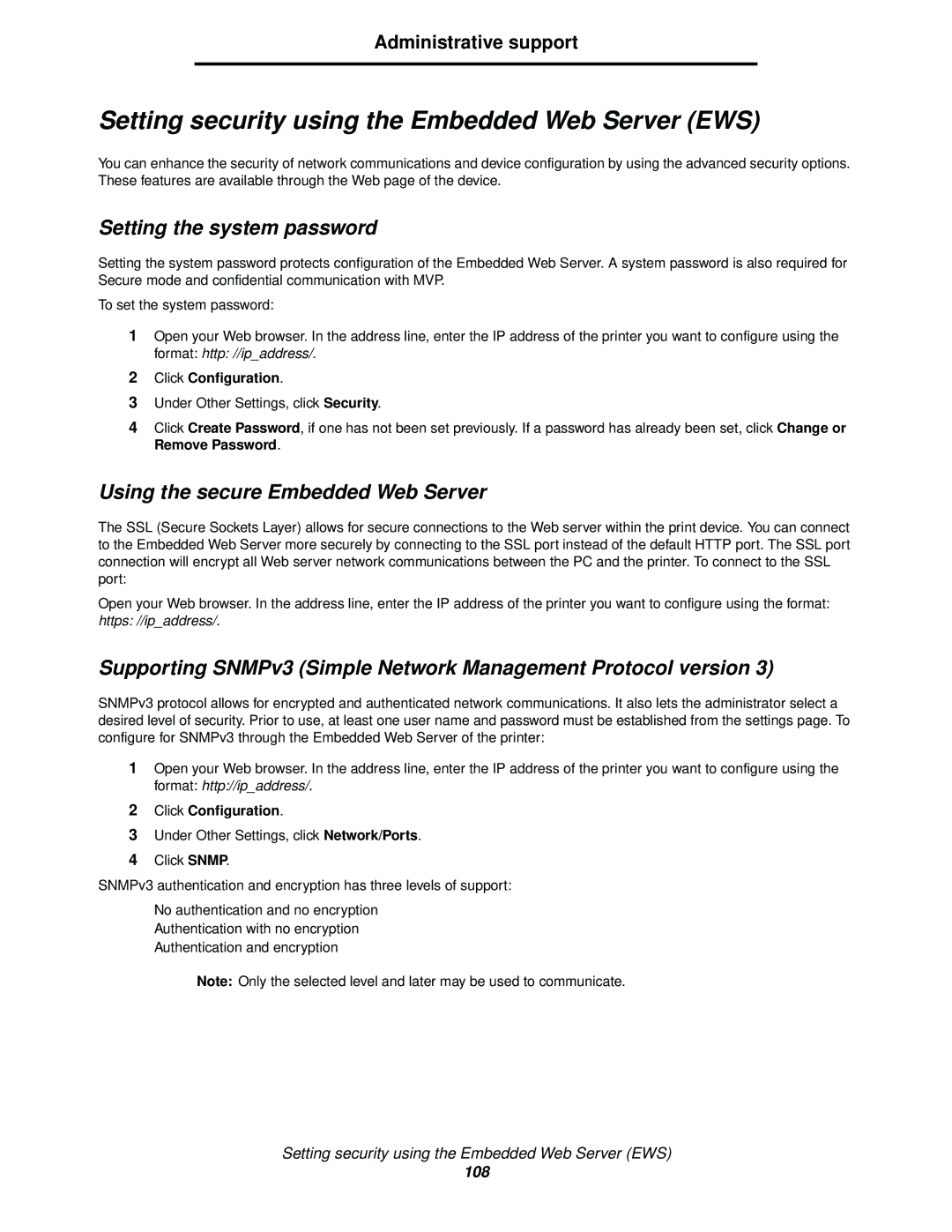 IBM 1585 (MT 4539) Setting security using the Embedded Web Server EWS, Setting the system password, Click Configuration 