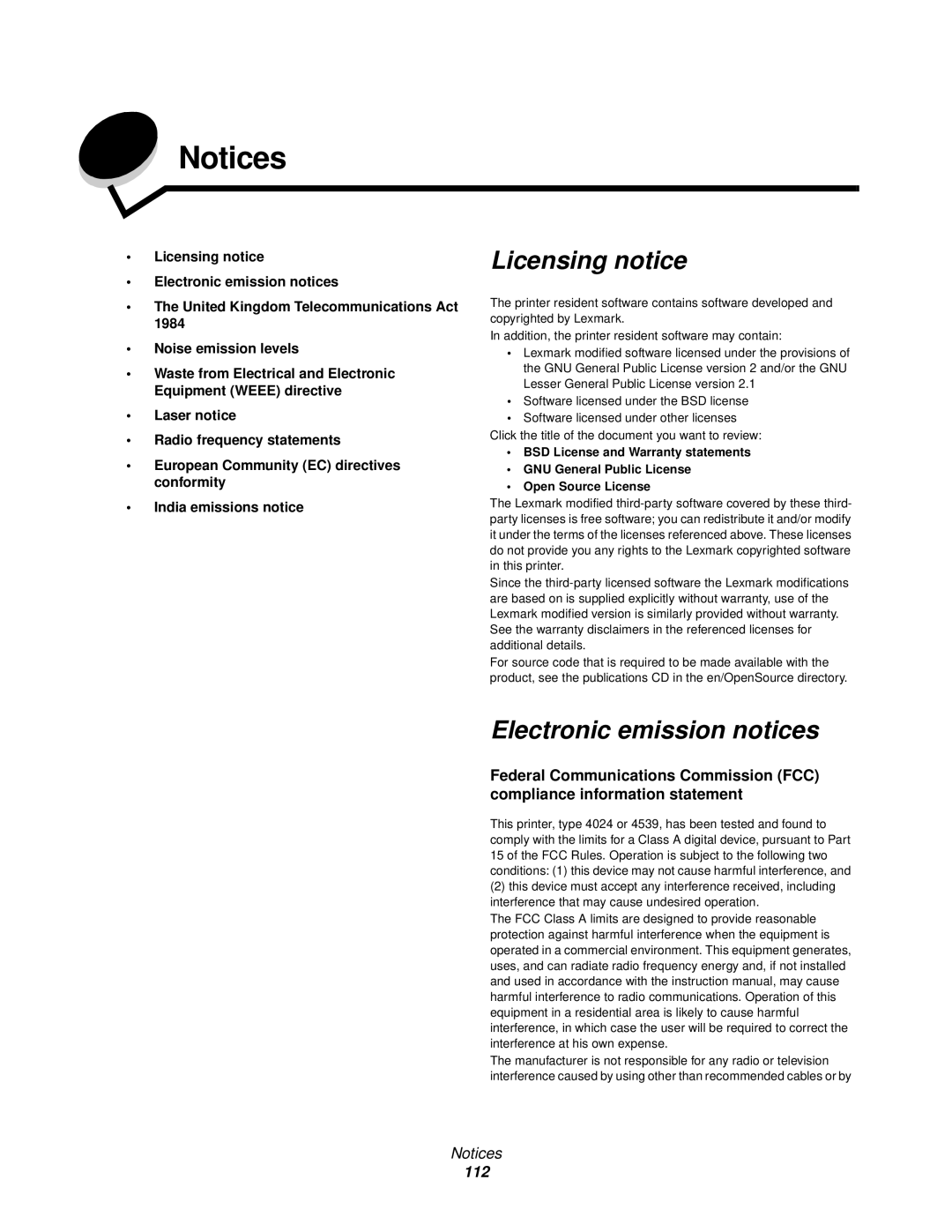 IBM 1585 (MT 4539) manual Licensing notice, Electronic emission notices 