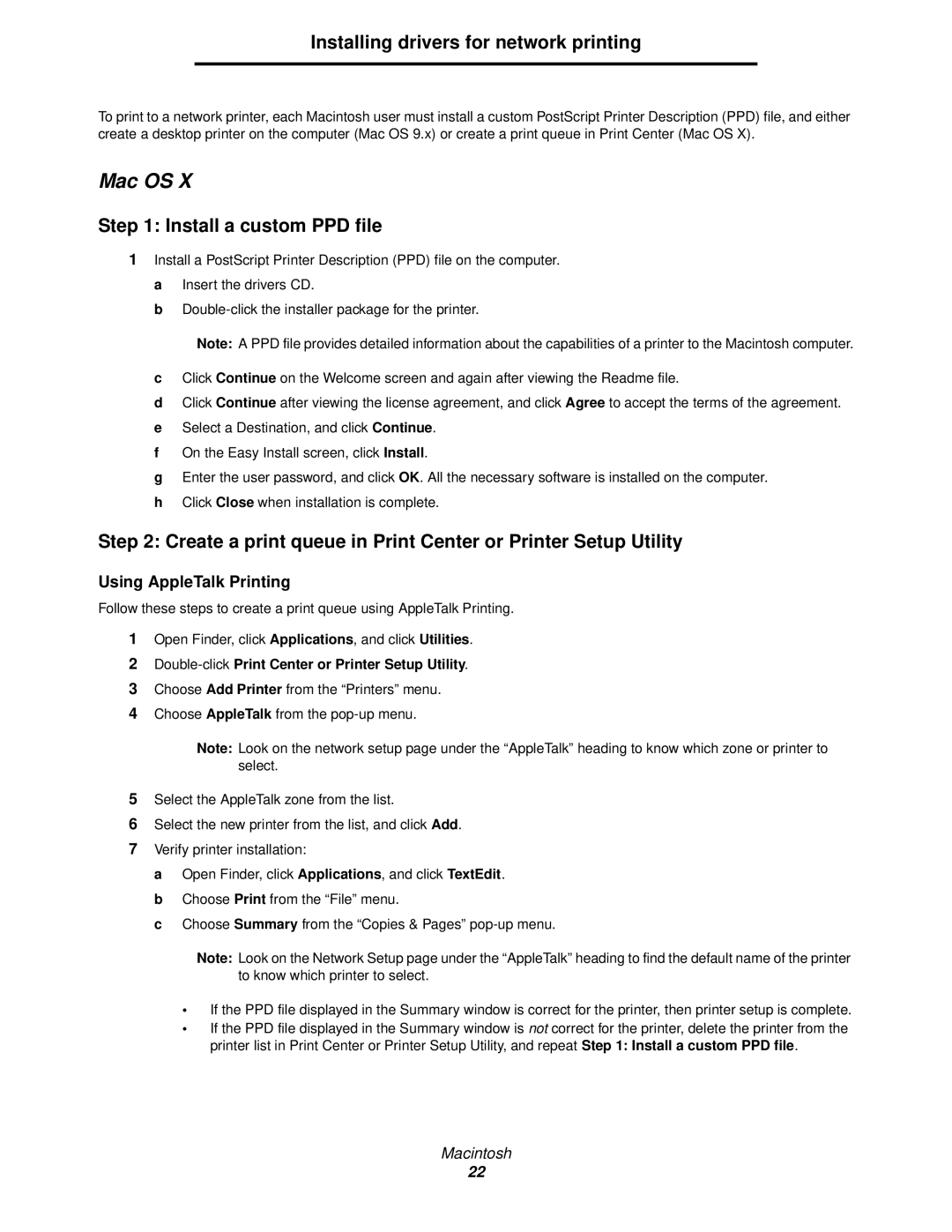 IBM 1585 (MT 4539) manual Mac OS, Install a custom PPD file 