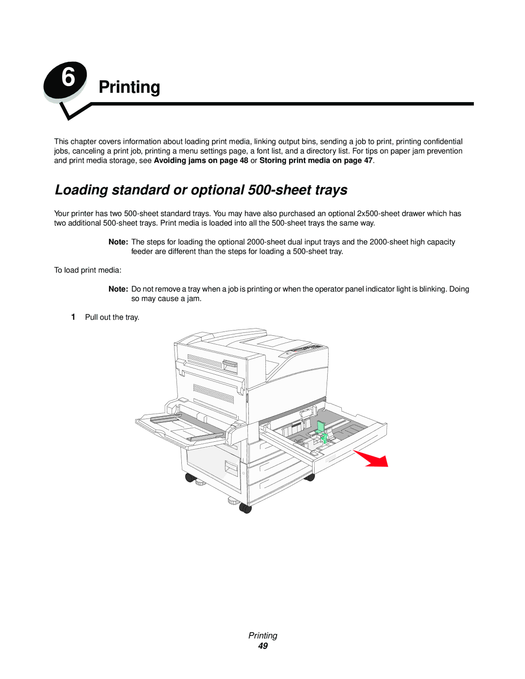 IBM 1585 (MT 4539) manual Printing, Loading standard or optional 500-sheet trays 