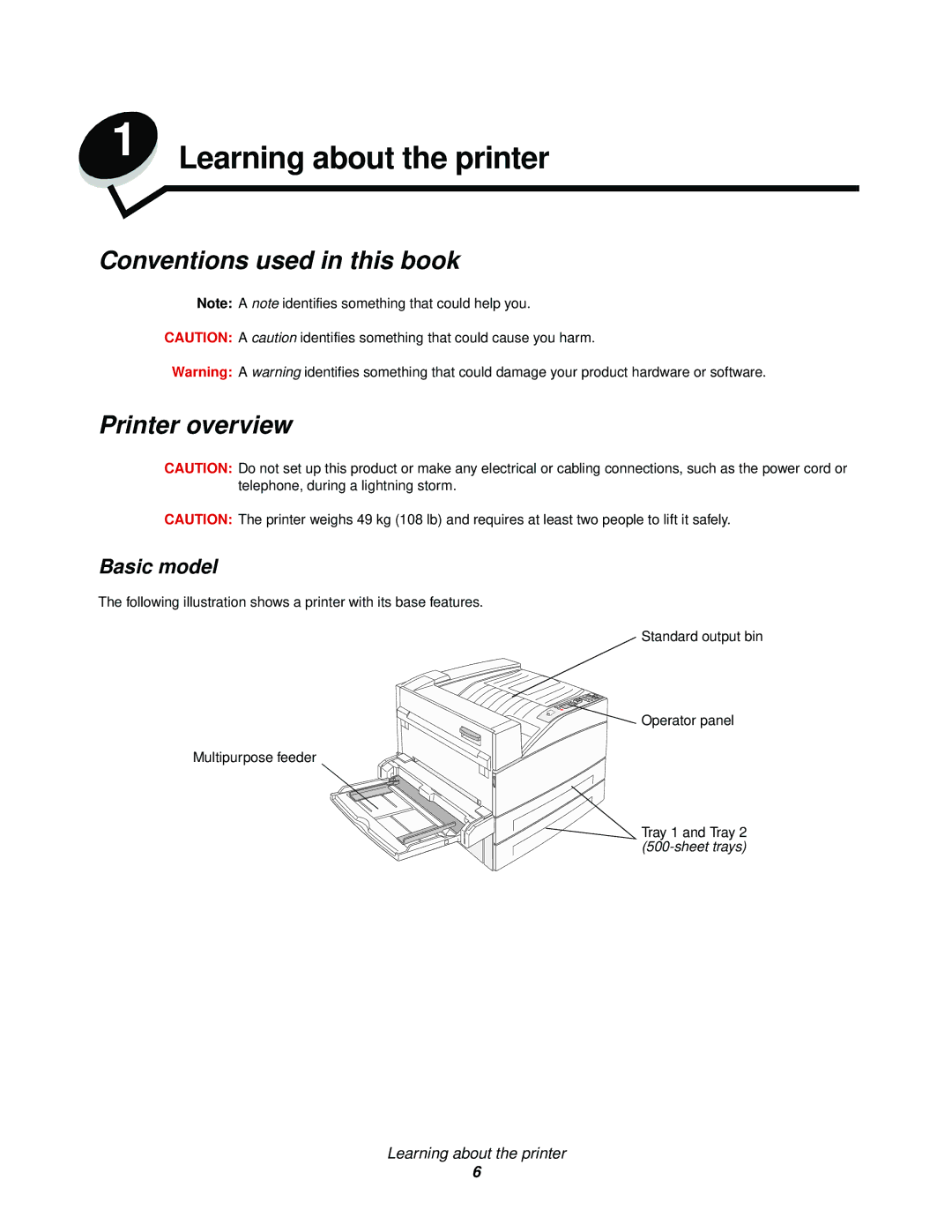 IBM 1585 (MT 4539) manual Conventions used in this book Printer overview, Basic model 